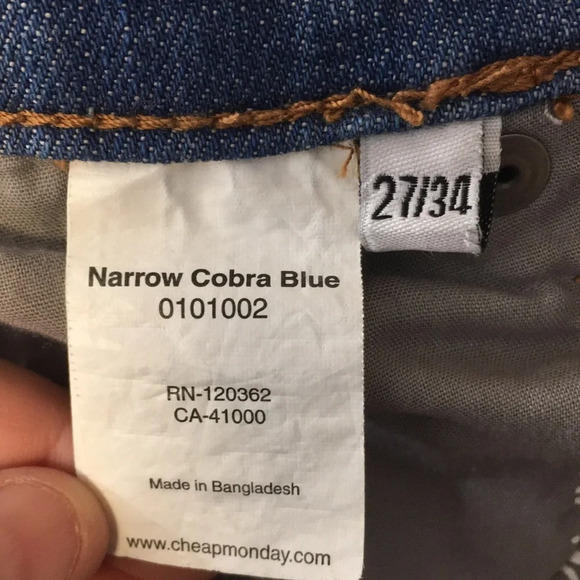 Cheap Monday‎ Narrow Cobra Blue Slim Skinny Jeans Womens 27x34 Medium Wash - Picture 10 of 11